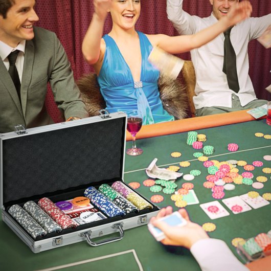 Sportnow Juego De Póker Con 300 Fichas 2 Barajas De Cartas 5 Dados Tapete Plata