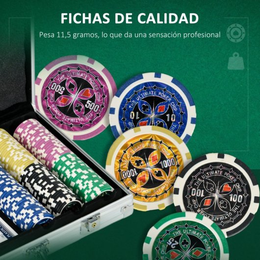 Sportnow Juego De Póker Con 300 Fichas 2 Barajas De Cartas 5 Dados Tapete Plata