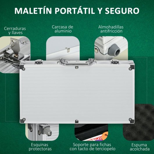 Sportnow Juego De Póker Con 300 Fichas 2 Barajas De Cartas 5 Dados Tapete Plata