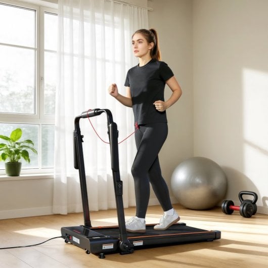 Passadeira rebatível Sportnow com mesa integrada, motor de 2,5 cv, velocidade de 1 a 12 km/h e visor LED.