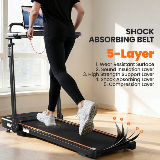 Passadeira rebatível Sportnow com mesa integrada, motor de 2,5 cv, velocidade de 1 a 12 km/h e visor LED.