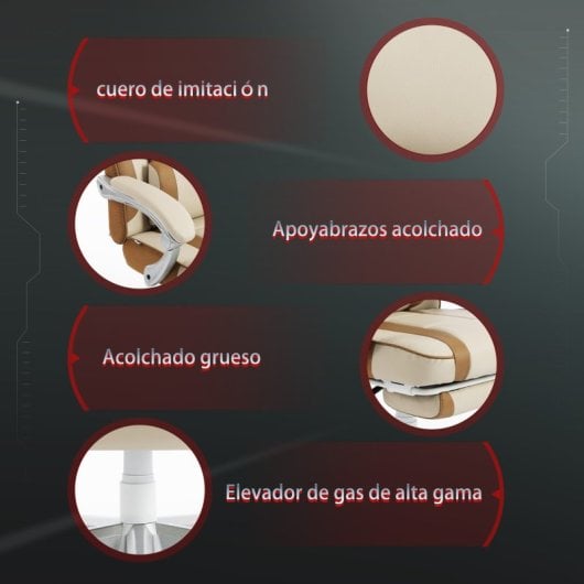 Cadeira gaming reclinável Homcom com apoio para os pés retrátil e suporte lombar, cor creme.