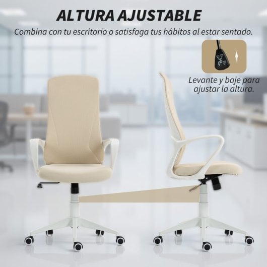 Vinsetto Silla De Oficina Giratoria Altura Ajustable 62x56x110-119,5 Cm Beige