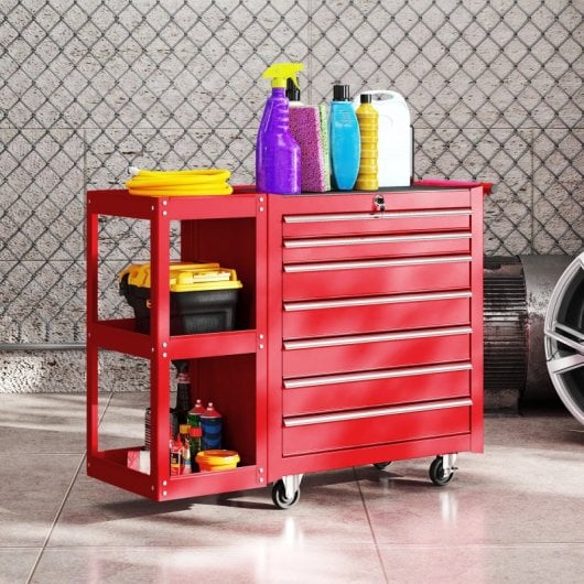 Homcom Carro De Herramientas Con 7 Cajones Estantería Desmontable Rojo