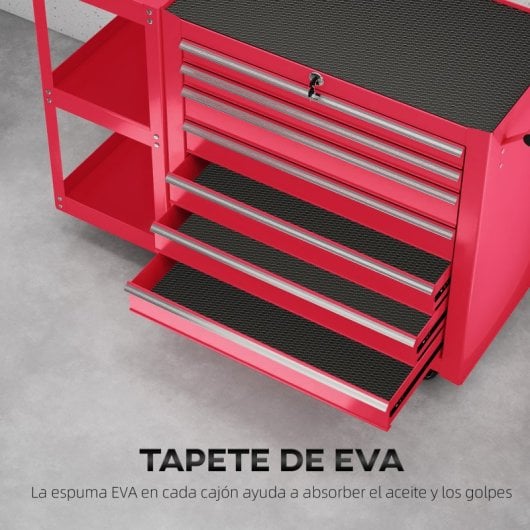 Homcom Carro De Herramientas Con 7 Cajones Estantería Desmontable Rojo