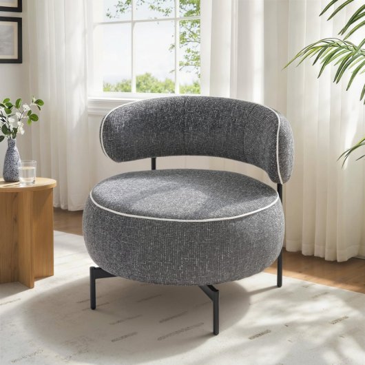 Poltrona Homcom com assento giratório forrada em linho cinza escuro.