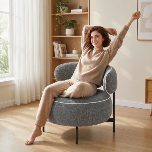 Poltrona Homcom com assento giratório forrada em linho cinza escuro.