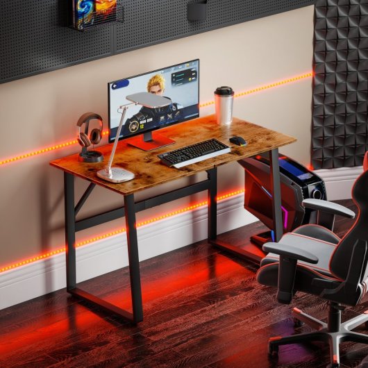 Secretária de computador industrial Homcom, 120x60x76 cm, castanho rústico.