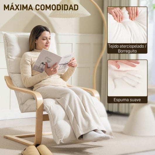 Poltrona Homcom com apoio para os pés ajustável, 67x93x105 cm, cor creme.