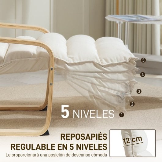 Poltrona Homcom com apoio para os pés ajustável, 67x93x105 cm, cor creme.