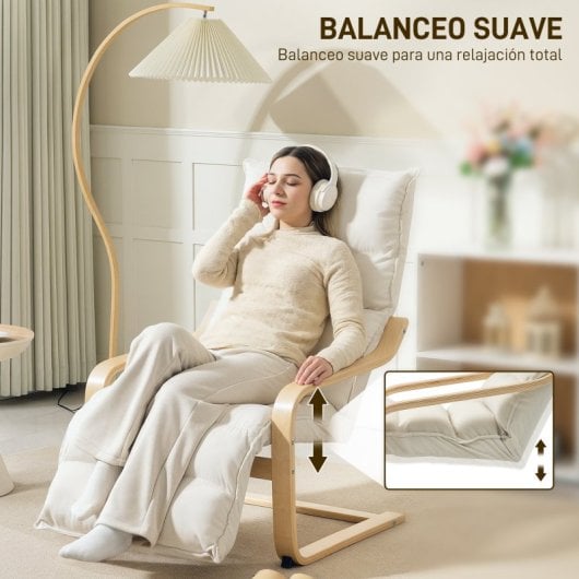 Poltrona Homcom com apoio para os pés ajustável, 67x93x105 cm, cor creme.