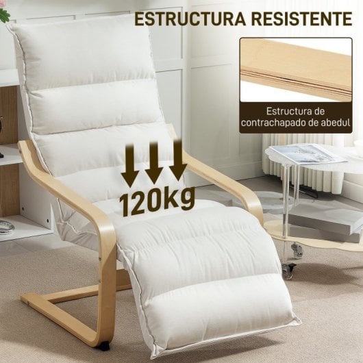 Poltrona Homcom com apoio para os pés ajustável, 67x93x105 cm, cor creme.
