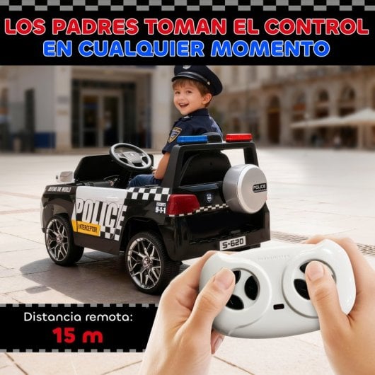 Aiyaplay Coche Eléctrico Para Niños De Policía Con Motor Doble Y Sirena Blanco