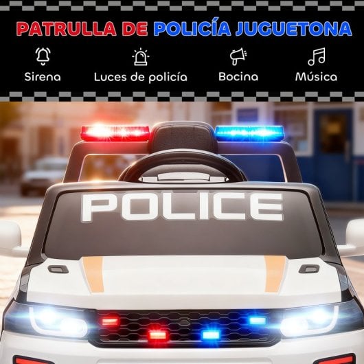 Aiyaplay Coche Eléctrico Para Niños De Policía Con Motor Doble Y Sirena Blanco