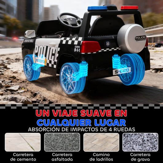 Aiyaplay Coche Eléctrico Para Niños De Policía Con Motor Doble Y Sirena Blanco