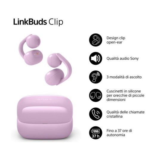 Casque Sony LinkBuds Clip sans fil Bluetooth Open Ear micro contrôle tactile lavande