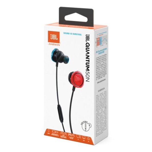 Auriculares JBL Quantum 50N com fio Jack 3.5 mm Gaming multiplataforma com microfone e controlo de volume, preto, azul e vermelho