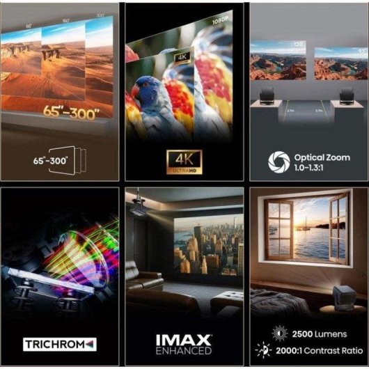 Proyector Hisense C3 UHD 4K 2500 Lúmenes 300" Láser DLP Smart TV JBL Portátil