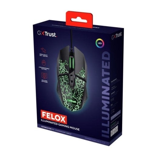 Souris Trust GXT 113 Felox Filaire 6400 DPI Noir RGB 6 Boutons Programmables