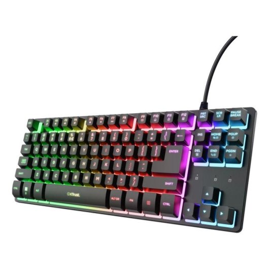 Teclado Trust GXT 833 Thado de membrana TKL con iluminación RGB multicolor