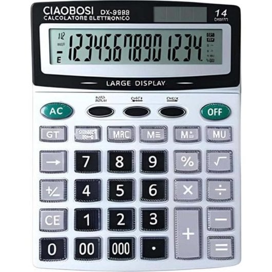 Calculatrice de bureau Avizar DX-9988 14 chiffres double alimentation gris
