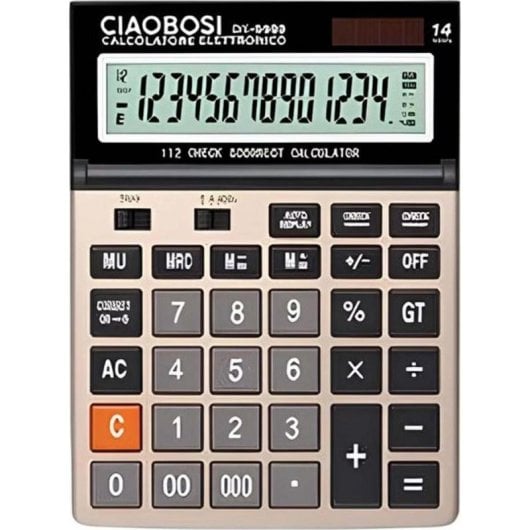 Calculatrice Avizar DX-9989 14 chiffres Solaire Touches larges Noir
