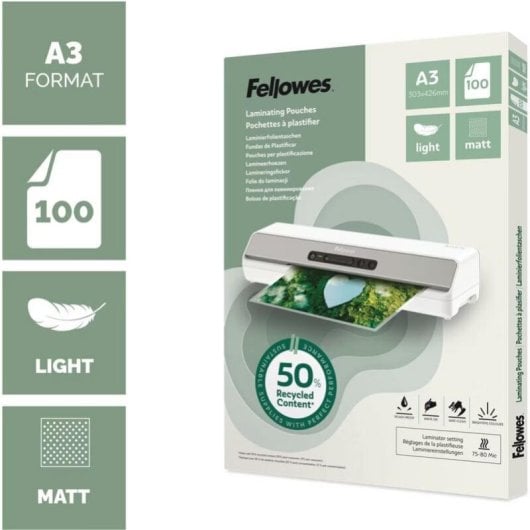 Plastifieuse Fellowes 100143436 A3 mate thermique 80 microns 100 feuilles