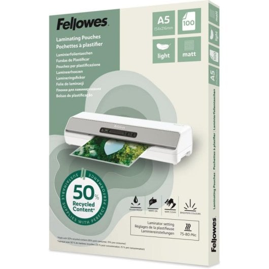 Plastifieuse Fellowes 100143437 A5 Mat 80 µm 100 feuilles recyclées