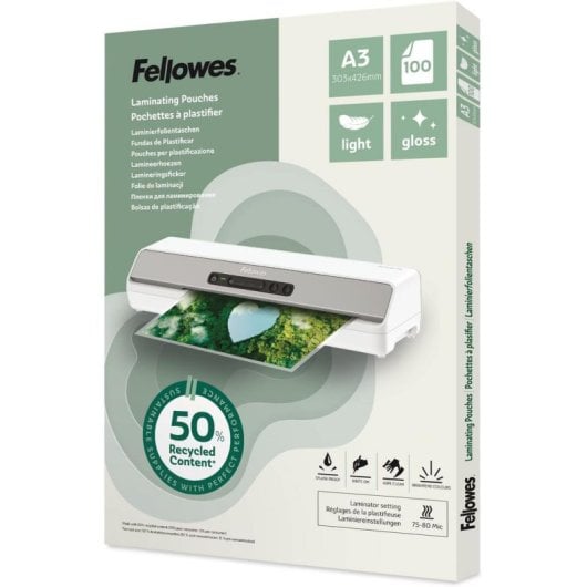 Plastifieuse Fellowes 100142988 A3 Brillant 80 µm 100 feuilles recyclées