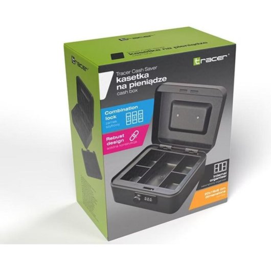 Caixa de dinheiro Tracer TRASEJ47652 aço preto com combinação e compartimentos