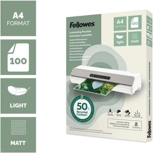 Plastifieuse Fellowes 100143435 A4 Mat 80 µm 100 feuilles recyclées