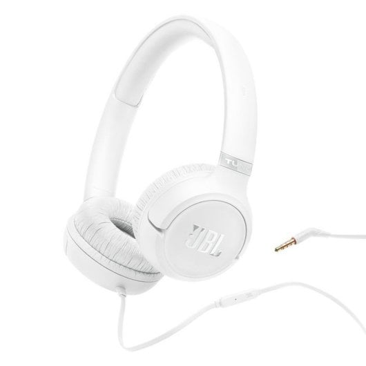 Auriculares JBL Tune 530 con cable Jack 3,5 mm, micrófono integrado y diseño plegable blancos