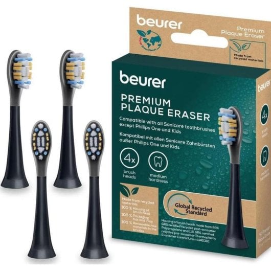 Cabeça de escova Beurer 105.22 compatível Philips cerdas médias 4 unidades preto/cinza