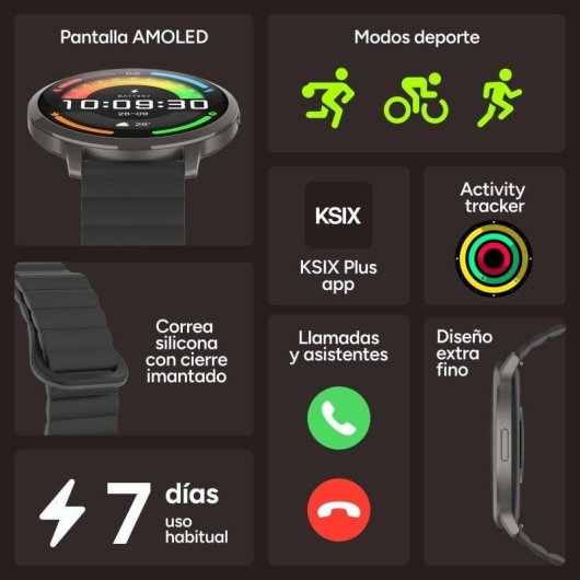 Ksix Core 3 Max Bluetooth 44mm AMOLED Caixa Zinco Cinzenta Correia Magnética Castanha IP68