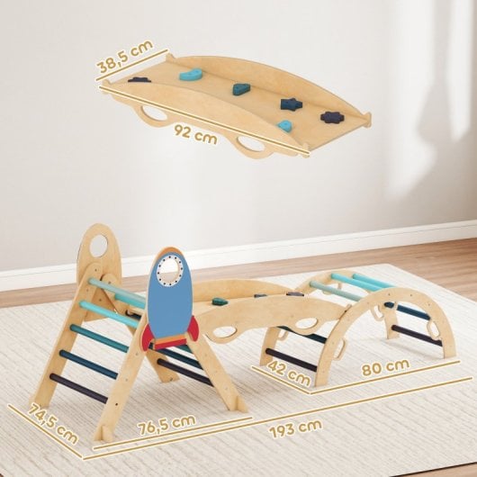 Aiyaplay 8 En 1 Triángulo De Escalada Montessori Con Arco Y Rampa Azul