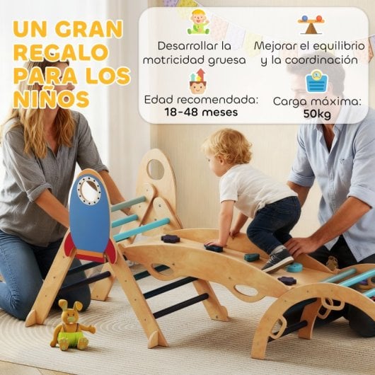 Aiyaplay 8 En 1 Triángulo De Escalada Montessori Con Arco Y Rampa Azul