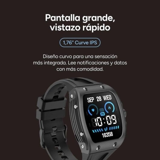 Ksix Hero 2 Bluetooth 44mm IPS Cinzento Caixa Zinco Pulseira Silicone Preta IP68