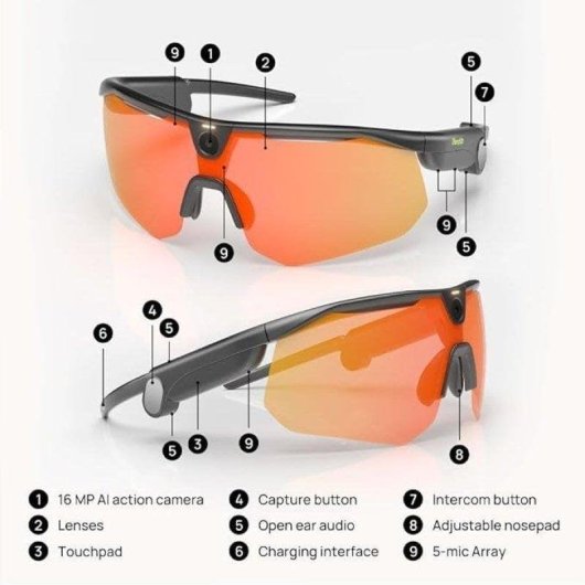 BleeqUp Ranger Gafas Inteligentes Caméra Full HD Audio Ouvert Walkie-Talkie Légères