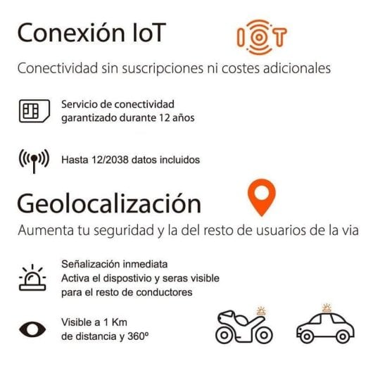Baliza V16 Ebox MI VP10144-A Homologada DGT Geolocalizada Vodafone Base Magnética Naranja