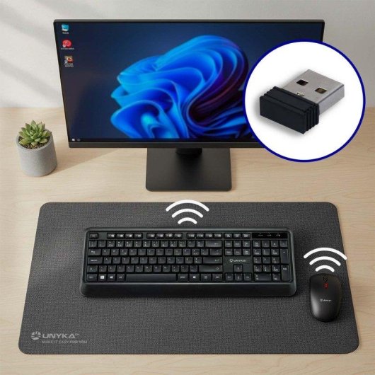 Teclado UNYKAch Combo UK39 Wireless membrana com rato óptico DPI ajustável