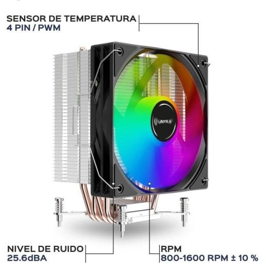 Refrigeración Aire UNYKAch Socket Intel/AMD 120mm UNYCOOL H41 ARGB Iluminación ARGB