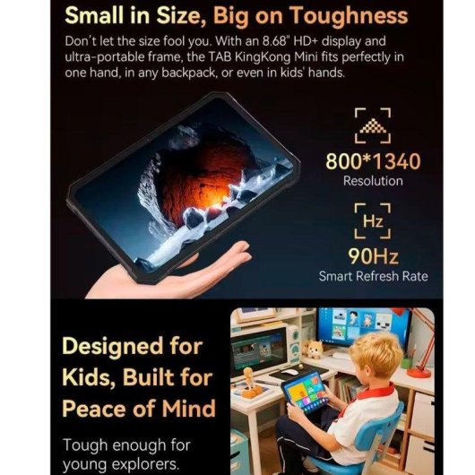 Tablet Cubot Tab KingKong Mini 8.68" 128GB 10200mAh 4G Android 15 Nero IP68