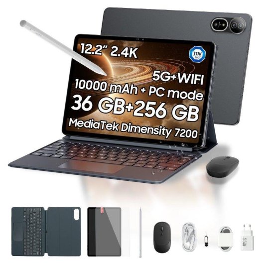 Blackview Mega 12 12.2" 256GB 5G 10000mAh Android 16 Tablet Nero con tastiera