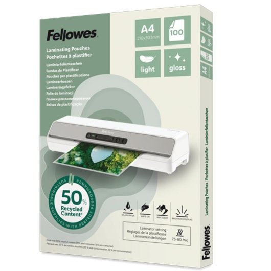 Plastifieuse Fellowes 100142987 A4 80 microns brillant 100 feuilles recyclées