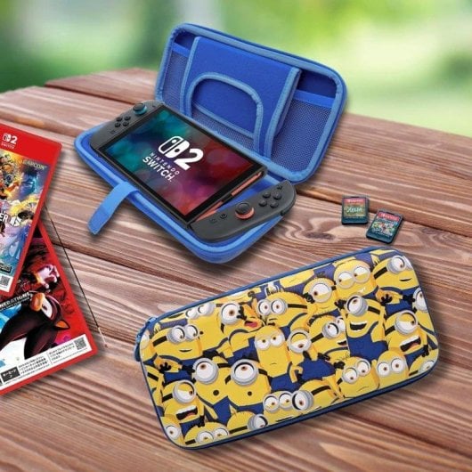 Funda rígida Lazerbuilt Minions Nintendo Switch 2 compartimento jogos