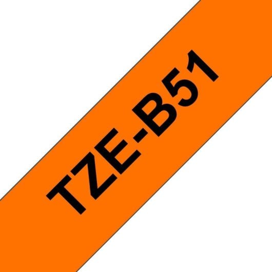 Cinta para impresora de etiquetas Brother TZE-B51 negro sobre naranja fluorescente laminada 24 mm