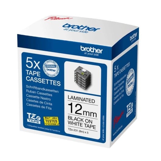 Beschriftungsband Brother TZE-231M5 Schwarz auf Weiß 12 mm 5er-Pack