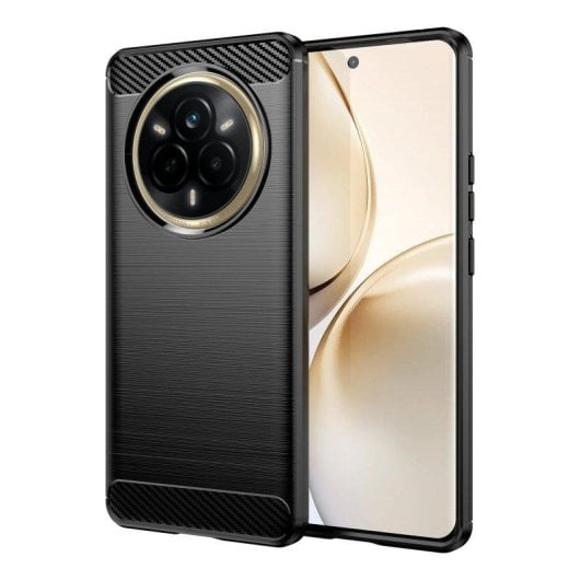 Funda para móvil Max Power Digital Fibra de Carbono Antigolpes Silicona Negra para Realme 14 Pro