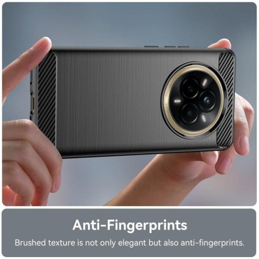 Funda para móvil Max Power Digital Fibra de Carbono Antigolpes Silicona Negra para Realme 14 Pro