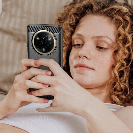 Funda para móvil Max Power Digital Fibra de Carbono Antigolpes Silicona Negra para Realme 14 Pro